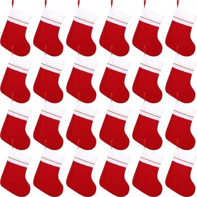 Produktbild von 24er-Pack Rote Filz-Weihnachtsstrümpfe 15 15 Zoll Weihnachtsstrümpfe zum Aufhängen am Kamin, Weihnachtsdekoration, Strümpfe für Weihnachtsdekorationen