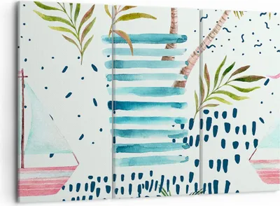 Produktbild von Bild auf Leinwand - Leinwandbild - Aquarell palme tropisch boot - 105x70cm - Wand Bild - Wanddeko - Leinwanddruck - Bilder - Kunstdruck - Wanddekoration - Leinwand bilder - Wandkunst - CE105x70-2956