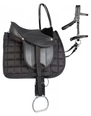 Productafbeelding van Complete Zadelset - Pony Uitrusting - Paardrijden Leren - Zitmaat 14 Inch - Voor Kleine Pony's - Zwart