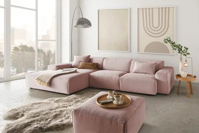 Produktbild von KAWOLA Sofa RANI Ecksofa Cord rosa Recamiere links