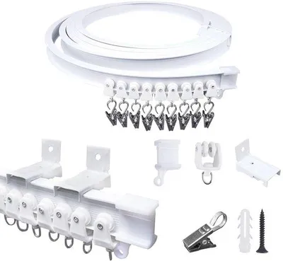Produktbild von Flexibele Wandgordijnrail 4m, 32 Clips, Wandbeugel, Weiss