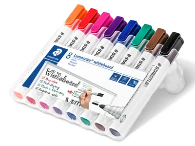 Zdjęcie produktu dla Staedtler Lumocolor 351 WP8, Końcówka pociskowa, Czarny, Niebieski, Brązowy, Zielony, Pomarańczowy, Czerwony, Fioletowy, Żółty, Wielobarwny, Polipropylen (PP), Extra Pogrubiony, 2 mm