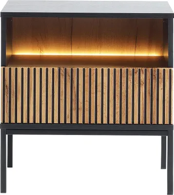 Produktbild von Nachttisch mit 1 Schublade und 1 Nische - Mit LED-Beleuchtung - Schwarz und natur - OVILA