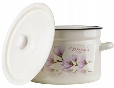 Zdjęcie produktu dla Garnek Emaliowany 9L Zdobiony Magnolia Gar Duży Pokrywa Indukcja Gaz