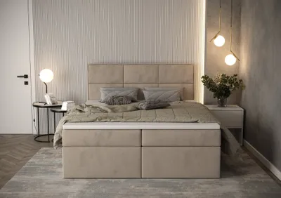Produktbild von Boxspringbett 180x200 Polsterbett mit zwei Bettkästen und Topper 5 cm, beige, dunkelbeige Jasmine 22 Stoff