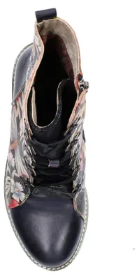 Produktbild von Laura Vita Damen Schnürstiefelette mit Blumenmuster und Satinband Evcao 01, Größe:39 EU, Farbe:Schwarz