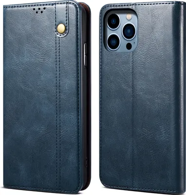 Produktbild von iPhone 15 Pro Hülle, Leder Flip Brieftasche Schutzhülle für iPhone 15 Pro Blau