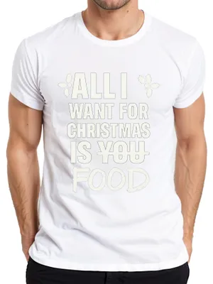 Obrázek produktu pro All I want for Christmas is food vtipná vánoční hláška Xmas pánské tričko, bílé, L