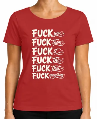 Imagen del producto de Camiseta roja para mujer con el texto "Fuck You Them It This That Everything Lustig Statement Ironie", talla 3XL
