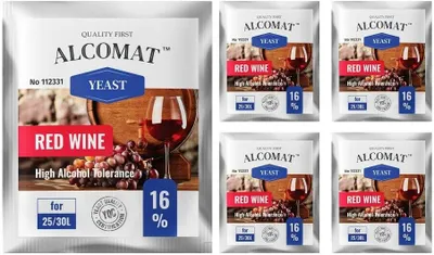 Produktbild von Rotweinhefe ALCOMAT Red Wine Yeast HAT 16% Gärhefe Wein Weinhefe Rotweine, 5 Stück