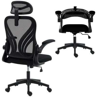 Image de Chaise bureau, fauteuil de bureau en maille, dossier rabattable, appui-tšºte 2D, accoudoirs relevables, 73x62x136cm, noir
