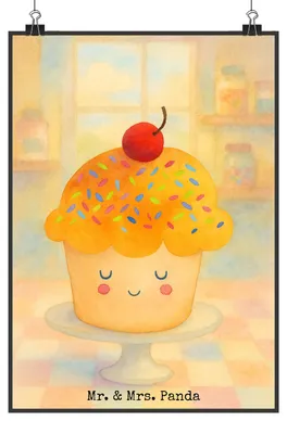 Produktbild von Mr. & Mrs. Panda Bild Cupcake Design DIN A2 - Weiß - Geschenk, drucke, Küche Deko, Kunstdruck, Wunder, Muffin, Lustige Sprüche, Wandbild, Motivation, poster, Spruch