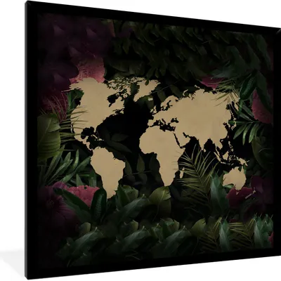 Produktbild von MuchoWow® MuchoWow® Gerahmtes Poster Weltkarte - Braun - Blätter 40x40 cm - Poster mit zchwarzem Bilderrahmen - Mit Rahmen - Wanddekoration Schlafzimmer