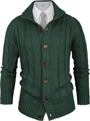 Productafbeelding van Groen gebreid herenvest met lange mouwen, opstaande kraag en knoopsluiting, slanke pasvorm