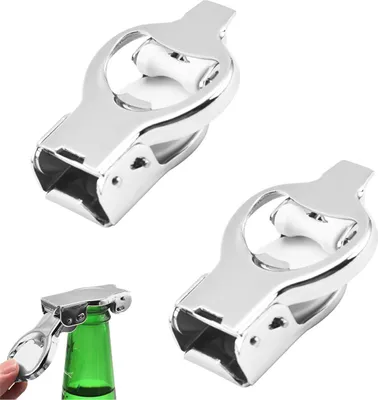 Produktbild von 2er Set faltbare Edelstahl-Flaschenöffner, wiederverwendbar, rostfrei, kompakt für Bier, Party, Outdoor & Zuhause