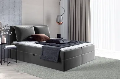 Produktbild von Boxspringbett Egro mit 2 Bettkästen und Zwei große Kissen - Doppelbett mit Bonell-Matratze und Topper, Polsterbett (Dunkelgrau (Kronos 22), 160 x 200 cm)