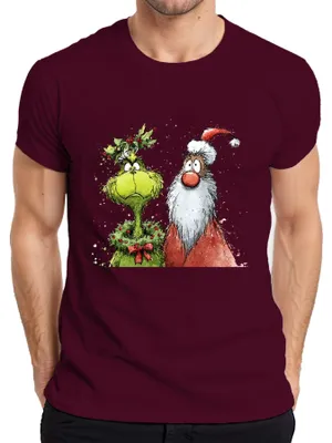 Zdjęcie produktu dla Grinch Father Christmas Holly Christmas Śmieszna koszulka męska Vintage, bordowy, XXL