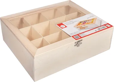 Produktbild von Holzkiste für Tee mit 12 Fächern - Nachhaltige Aufbewahrungsbox für Teebeutel, Gewürze und Kaffeepads - Natürliches Holz mit Metallverschluss