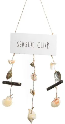 Produktbild von Maritimes Türschild Seaside Club aus Holz Natur weiß braun mit Muscheln