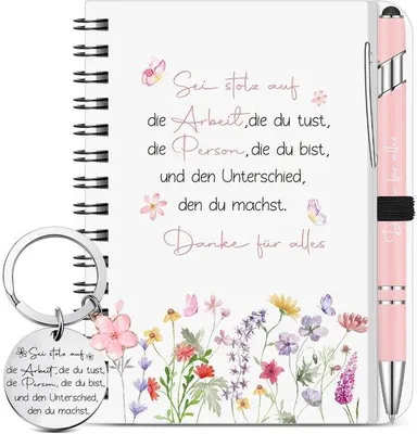 Produktbild von Spiralnotizbuch mit Stift und Schlüsselanhänger - Abschiedsgeschenke für Lehrer