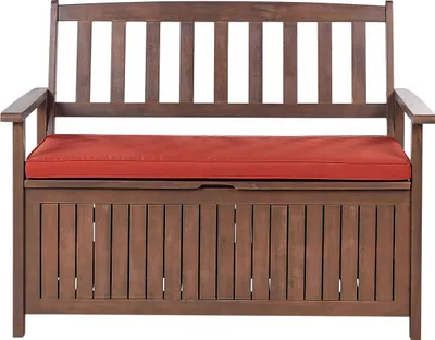 Obrázek produktu pro BELIANI Zahradní lavice s úložným prostorem Tmavé masivní akátové dřevo červený polštář 120 x 60 cm 2místná zahrada terasa Rustikální tradiční styl
