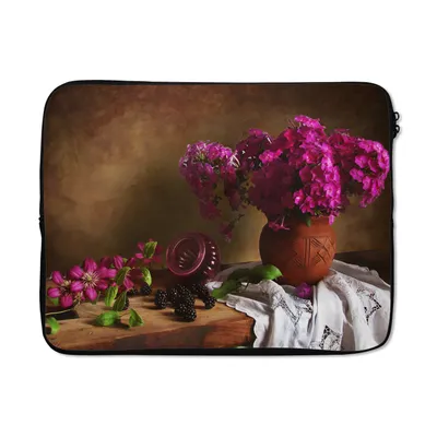 Produktbild von MuchoWow® Laptop Hülle 17 Zoll Laptoptasche Rustikal - Blumen - Rosa - Vase - Stilleben - Zipper - Schutzabdeckung