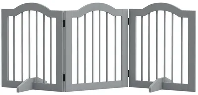 Image de Barrière pour chien - Barrière de séparation - 3 parties - 154,5 x 61 cm - Pliable - Avec porte - 2 pieds de support - Gris clair