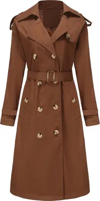 Produktbild von ASKSA Damen Trenchcoat Zweireihiger Langer Mantel Leichte Winddichter uebergangsmantel mit Knoepfen, Braun, M