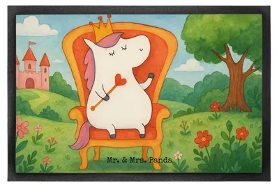 Produktbild von Mr. & Mrs. Panda Schmutzmatte Einhorn Prinzessin Design 60 x 90 cm - Weiß - Geschenk, Schmutzfangmatte, Geburtstag, Fußabstreifer, Monat, Unicorn, Gummimatte, Fussmatte