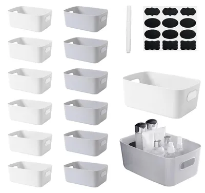 Imagen del producto de 14 cajas de almacenamiento de plástico con asas, de 21 x 13 x 7 cm