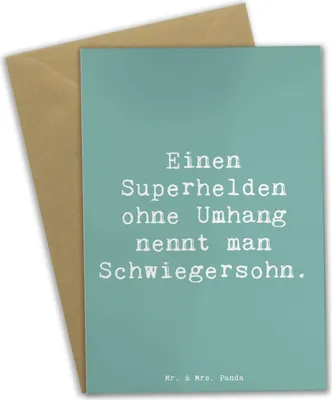 Produktbild von Mr. & Mrs. Panda Grußkarte Spruch Held Schwiegersohn - Meeresbrise - Geschenk, Geschenke, Humor, herzerwärmende Sprüche, Handarbeit, Schwiegereltern, dankeskarten