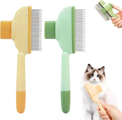Produktbild von Set mit 2 selbstreinigenden Katzenbürsten, effektive Bürste/Kamm zur Fellpflege von Katzen und Hunden (lang- und kurzhaarig)
