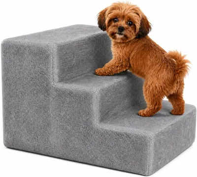 Immagine prodotto di Scala per cani con rivestimento in peluche - 3 gradini - fino a 50 kg - per cani e gatti - grigio chiaro