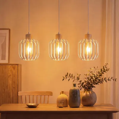 Produktbild von ZMH Hängelampe Esstisch 3 flammig Modern Esszimmer Pendellampe E27 Weiß Hängeleuchten Küchenlampe für Holz Wohnzimmer Schlafzimmer Kücheninsel Küche