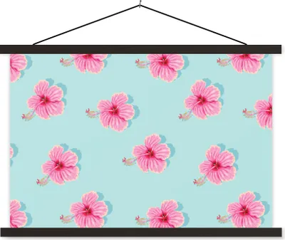 Produktbild von MuchoWow® Textilposter Blumen - Sommer - Rosa - Muster 60x40 cm mit schwarzem Rahmen - Hölzernes
