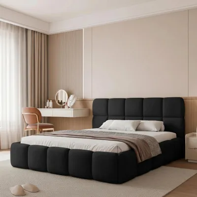 Obrázek produktu pro Čalouněná postel CERETTO 160x200, černá bouclé, s úložným prostorem a roštem