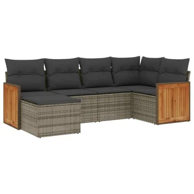 Produktbild von vidaXL 6-tlg. Garten-Sofagarnitur mit Kissen Grau Poly Rattan