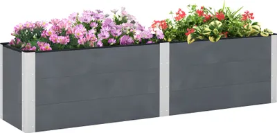 Produktbild von Outsunny Hochbeet, Blumenkasten, Pflanzkasten, Gemüsebeet mit Offenem Boden, Kräuterbeet für Garten, Balkon, Grau, 200 x 50 x 56 cm