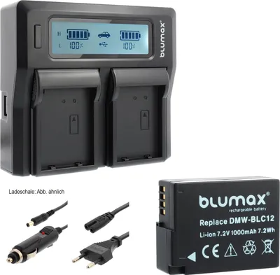 Produktbild von 1x Akku + Lader für Panasonic DMW-BLC12  DMW-BLC12E DMC-FZ2000  G85 1000 mAh