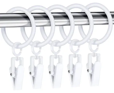30 Kunststoff-Vorhangringe mit 30 Clips, 30 mm, Weiß