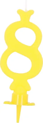 Geburtstagskerze gelb, 8 Stück, 11 cm, Wachs
