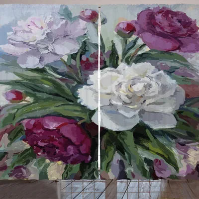Produktbild von ARANDE Ölgemälde Gardine, Blumenstrauß der Pfingstrosen-Blüten-Blumen Frühlings-Schönheit Hochzeit Vintage, 280 x 245 cm, Fern Green Mehrfarbig
