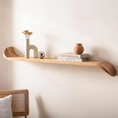 Image de Étagère murale WOHNLING Mango massif 120cm - Étagère moderne avec extrémités incurvées - Étagère murale en bois faite main pour le salon ou l'entrée