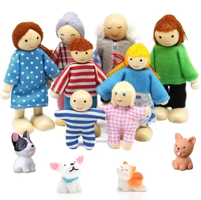 Image de Jeu de figurines en bois représentant une famille avec des animaux de compagnie
