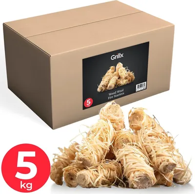 Produktbild von Grillx Anzündwolle 5kg - Anzündkrausen ±420 Stück - Ökologische Anzündblöcke - Holzwolle Anzünder - BBQ & Kamin