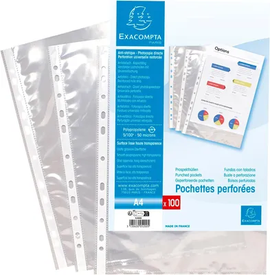 Produktbild von Exacompta 5200E 100er Pack PP-Kunststoff Prospekthüllen Standard. Für DIN A4 transparent glasklar oben offen Klarsichtfolie Plastikhülle Klarsichthülle ideal für Ordner Ringbücher und Hefter