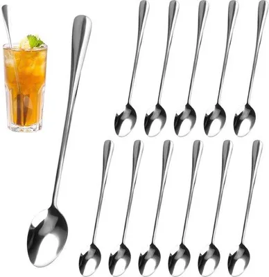 Produktbild von Ibenzoa® 12-teiliges Set lange Latte-Macchiato-Löffel aus Edelstahl – rostfrei & spülmaschinenfest, ideal für Latte Macchiato, Milchshakes und Desserts