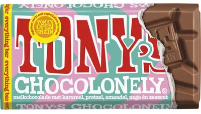 Obrázek produktu pro Tony's Chocolonely Reep Everything Bar 90 g - plnotučné mléko s ořechy a karamelem