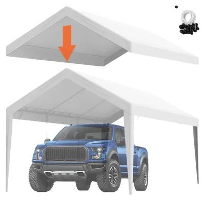 Image de Tente de garage Carport VEVOR, 3 x 6 m, tente de garage, étanche à l'eau et protégée contre les UV, installation facile avec des sangles, blanc (couverture de toit uniquement, cadre non fourni)