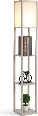 Image de HOMCOM Lampadaire étagère 26L x 26l x 160H cm 3 étagères 4 Niveaux MDF Gris clair
